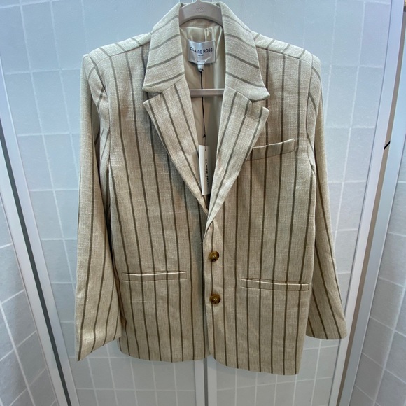 Oversized Blazer Claire Rose x NA-KD,Stripe / Beige - Picture 4 of 9
